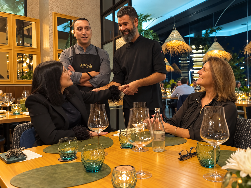 comerenlanzarote.com Los chefs Samuel Hernández (izqda) y Rayco Arbelo con la directora de Calidad del Grupo Aylanz, Natalia Bravo de Laguna (derecha) y la empresaria Vanesa Arrocha